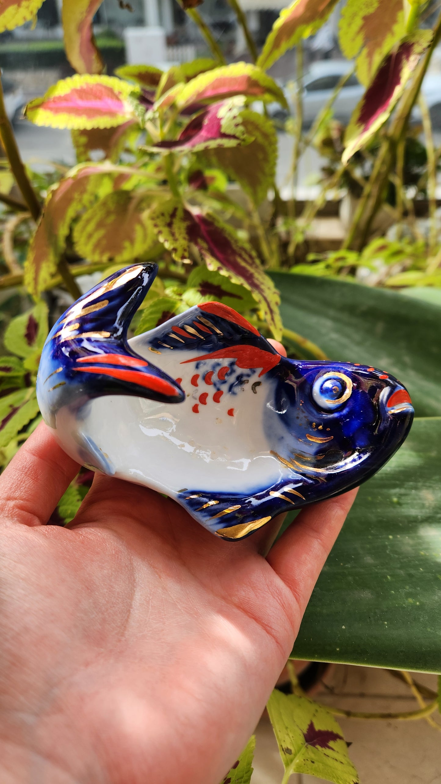 Vintage Lomonosov LFZ Porcelain Fish Bowl - Cobalt Blue & 22K Gold Hand Painted