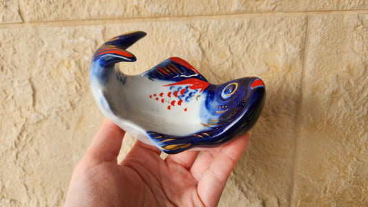 Vintage Lomonosov LFZ Porcelain Fish Bowl - Cobalt Blue & 22K Gold Hand Painted