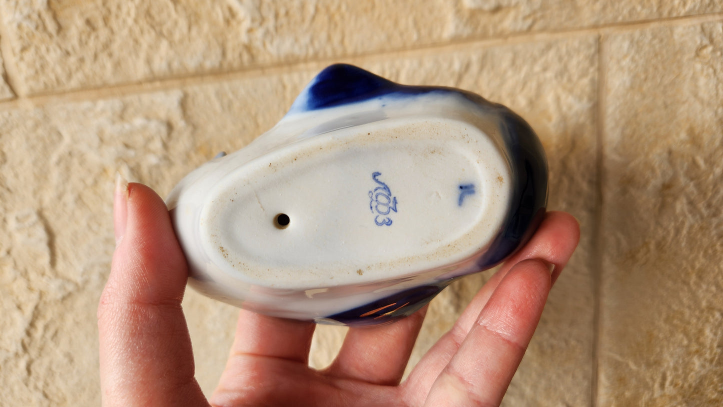 Vintage Lomonosov LFZ Porcelain Fish Bowl - Cobalt Blue & 22K Gold Hand Painted