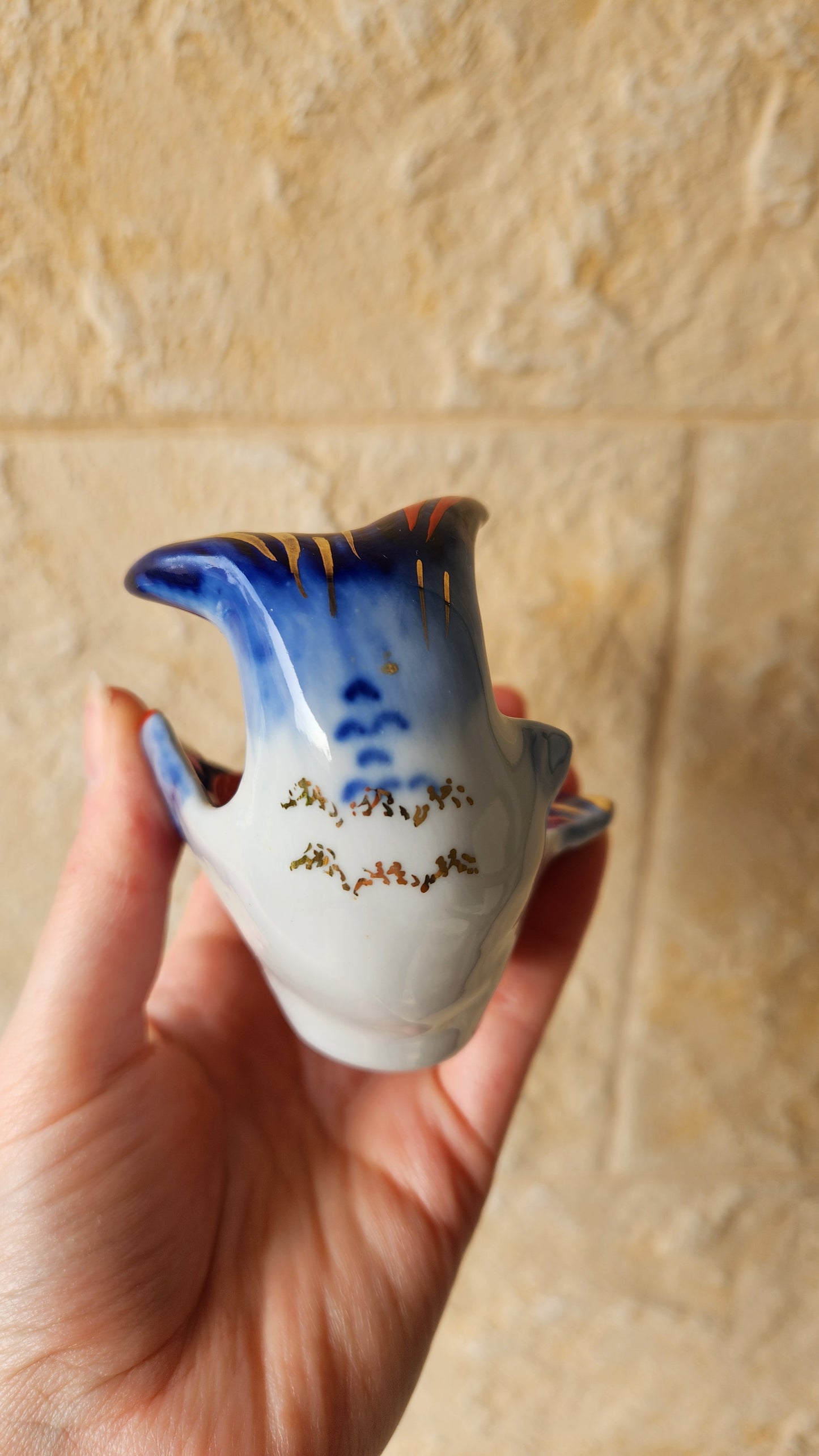 Vintage Lomonosov LFZ Porcelain Fish Bowl - Cobalt Blue & 22K Gold Hand Painted
