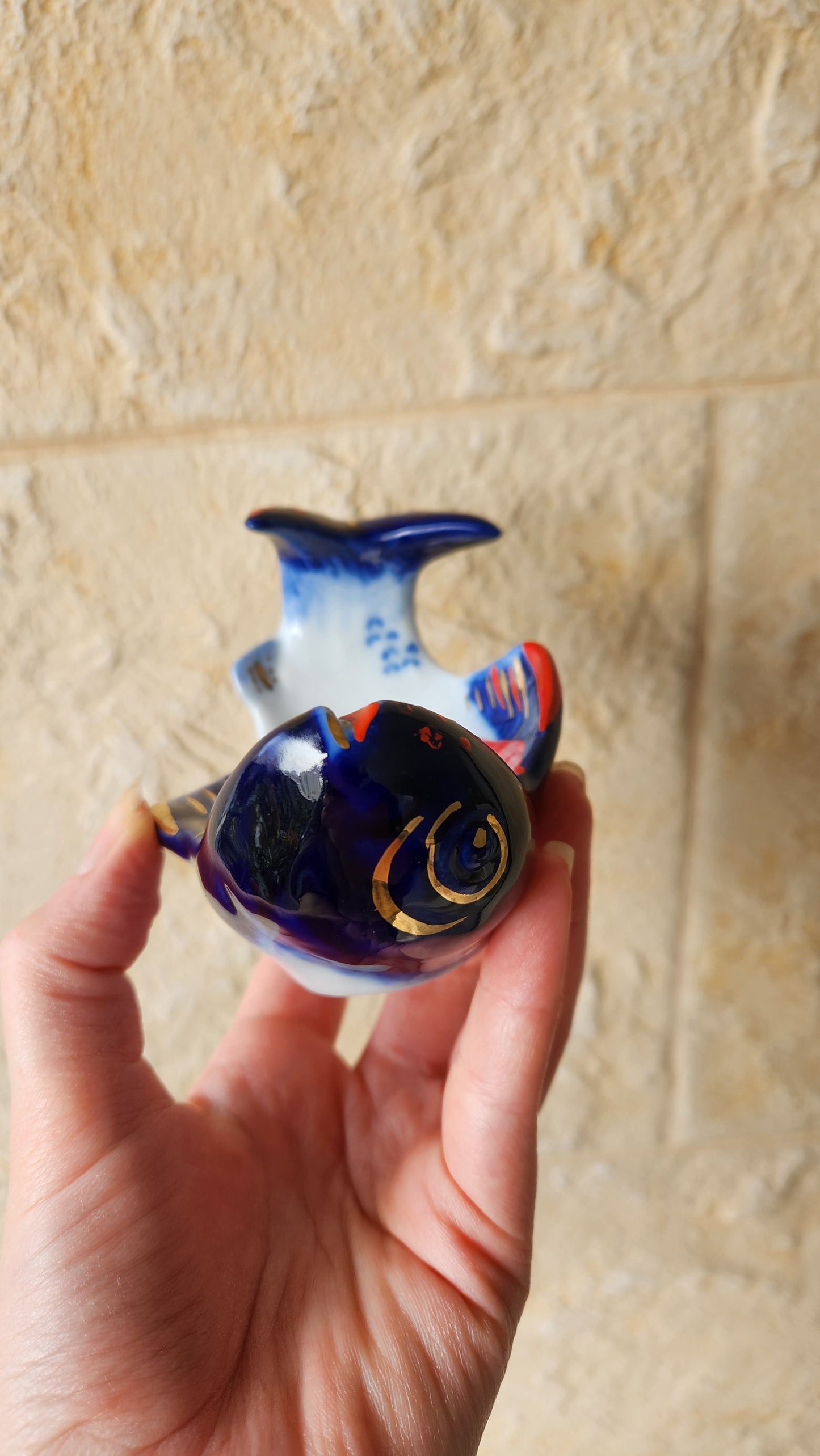 Vintage Lomonosov LFZ Porcelain Fish Bowl - Cobalt Blue & 22K Gold Hand Painted