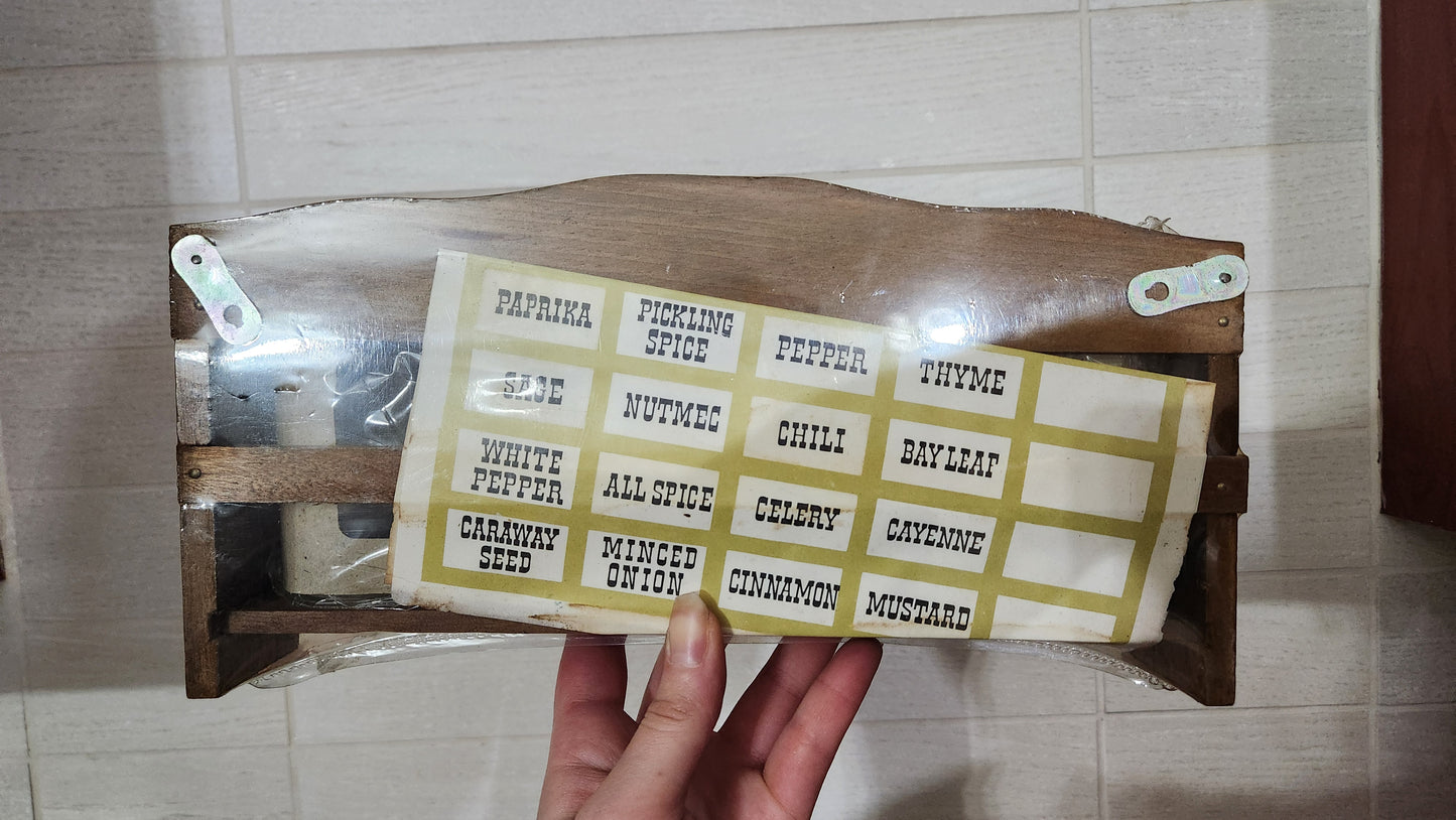 Mid-Century Modern Spice Rack Set - 6 Glass Jars & Labels