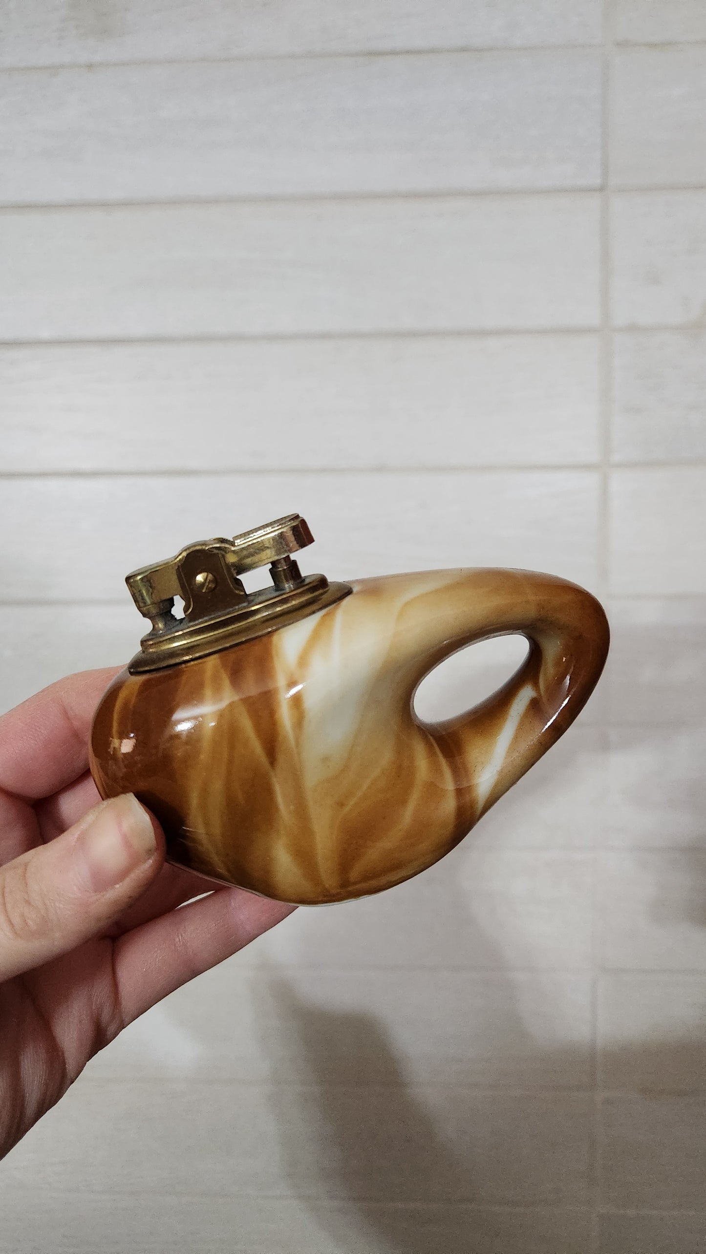 Vintage Japanese Ceramic Table Lighter & Ashtray Set