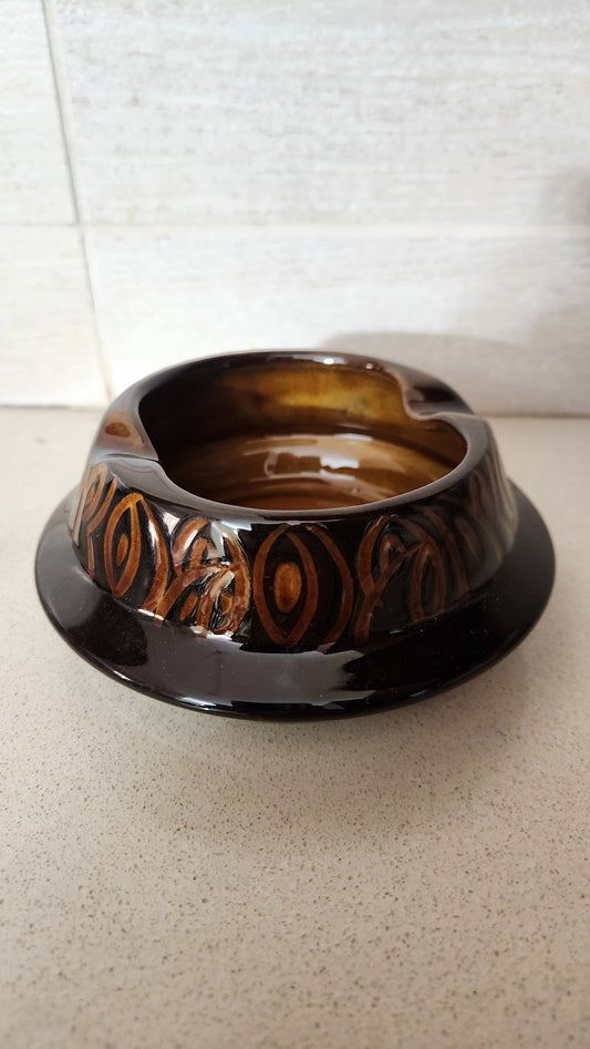 Palceramic Hand Painted Ceramic Ashtray - Brown Glaze