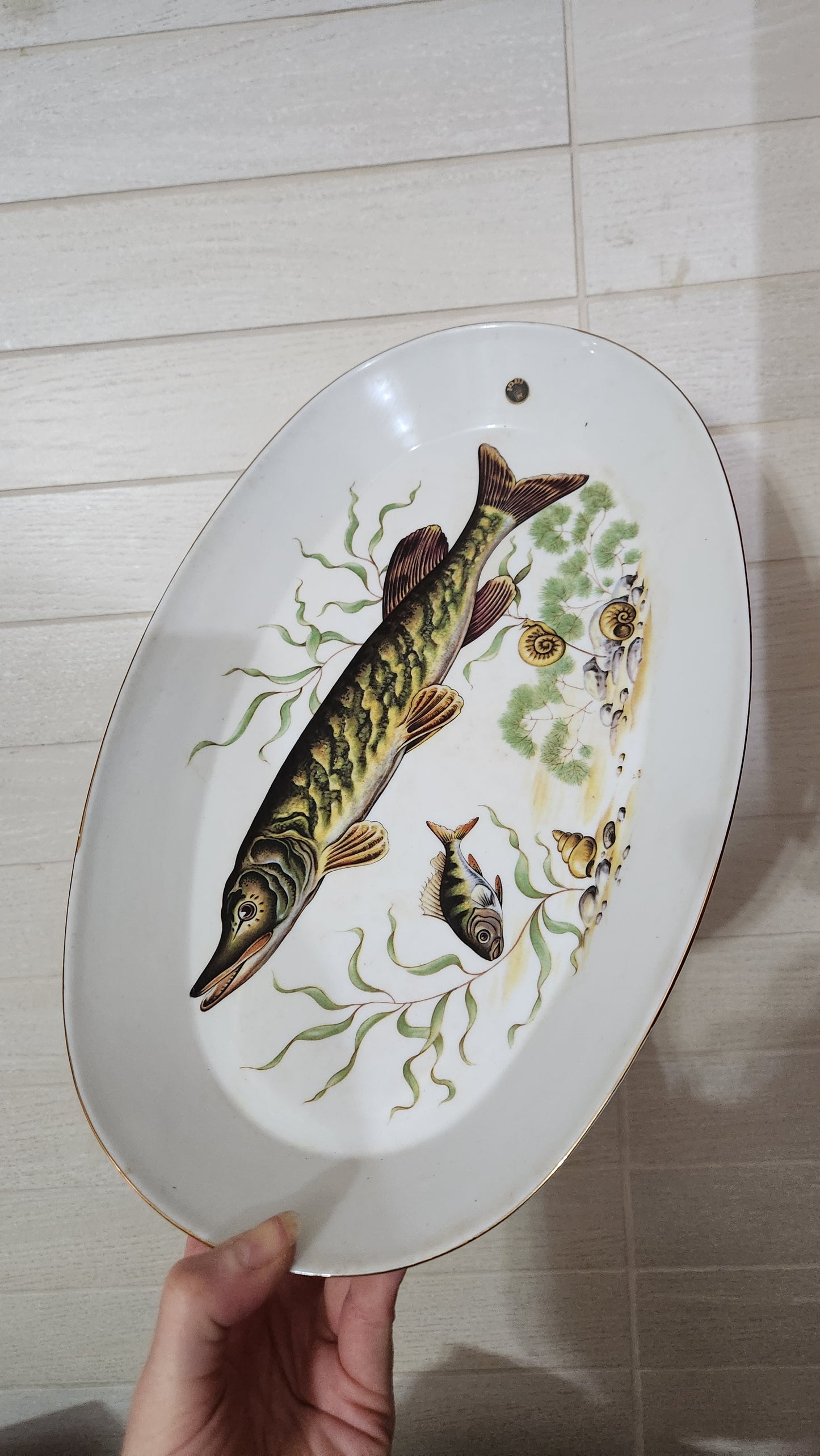 Vintage Naaman Porcelain Fish Serving Set - Platter & 6 Plates - in Original Box