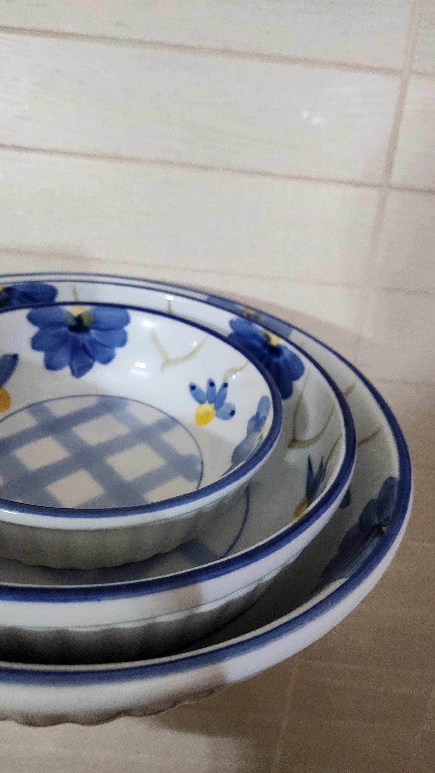Set of 3 Blue Floral Ceramic Nesting Bowls - Home Collection
