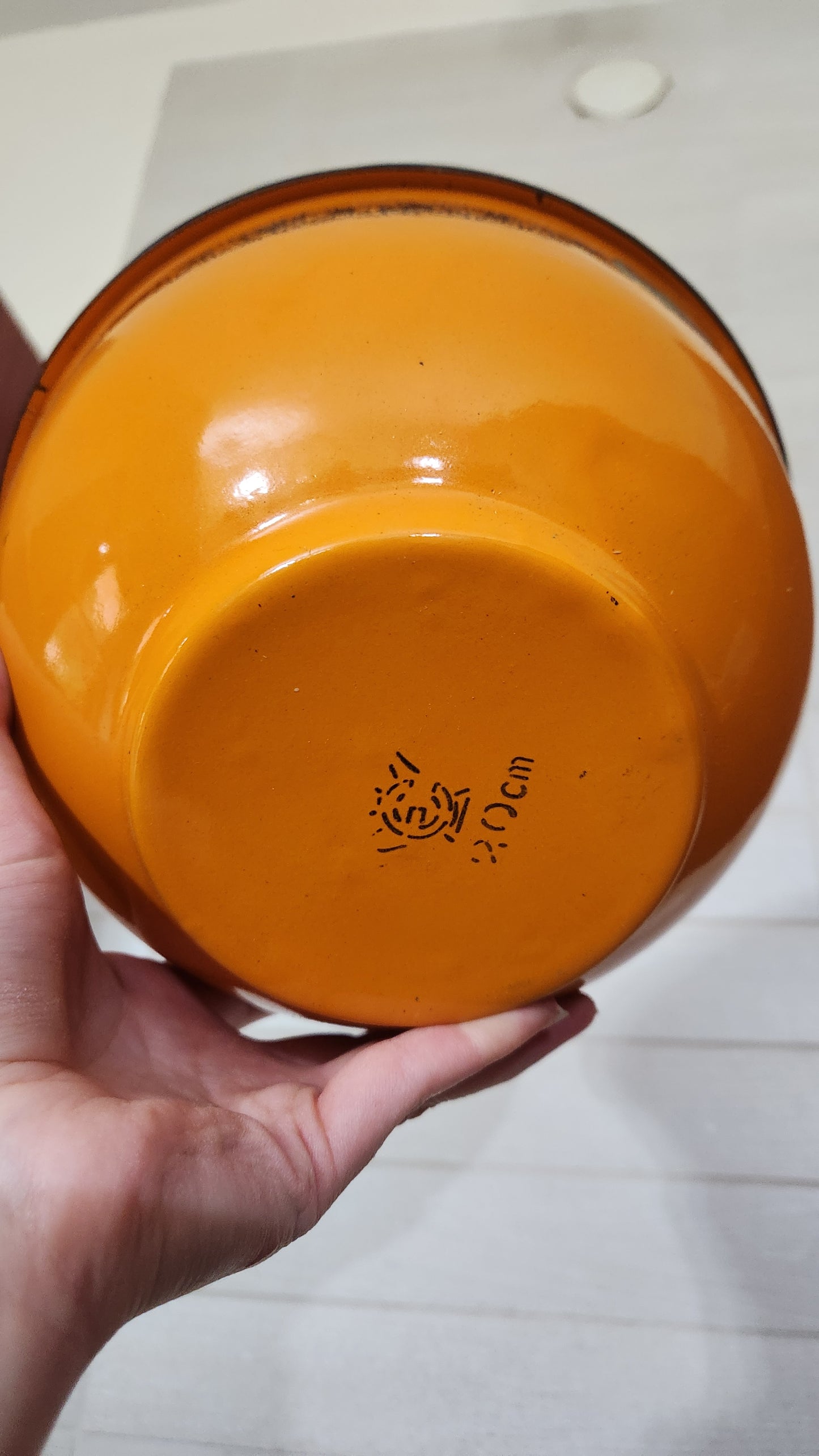 Set of 4 Romanian Enamelware Nesting Bowls - Orange & Black Floral