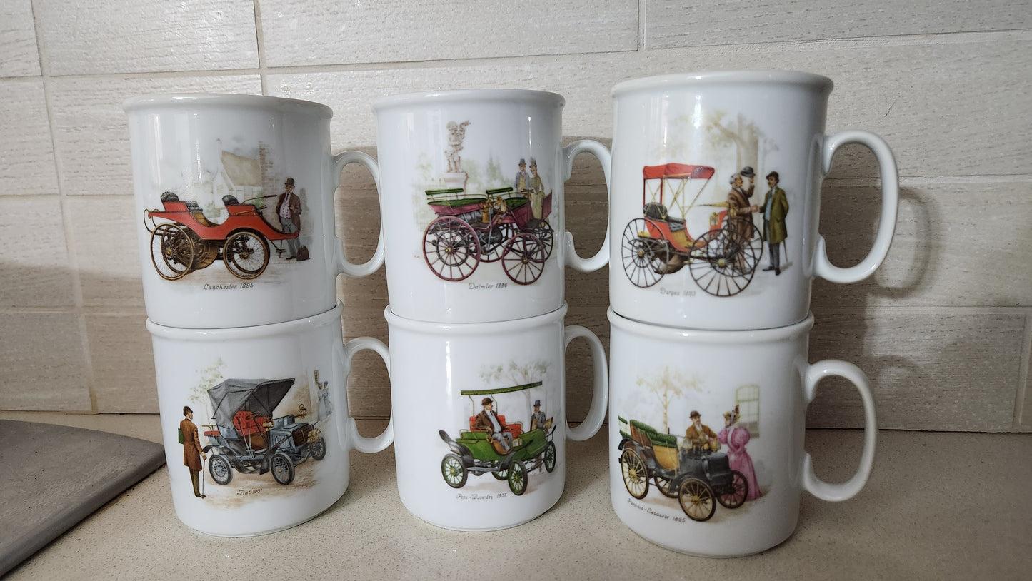 Set of 6 unused 1980s Naaman "Antique Cars" Coffee Mugs series