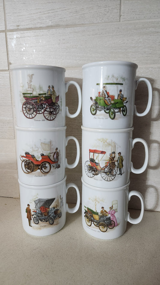 Set of 6 unused 1980s Naaman "Antique Cars" Coffee Mugs series