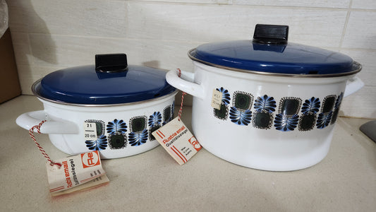 Unused Vintage Austria Email Pots - 2L & 4.5L - Mid-Century Pattern