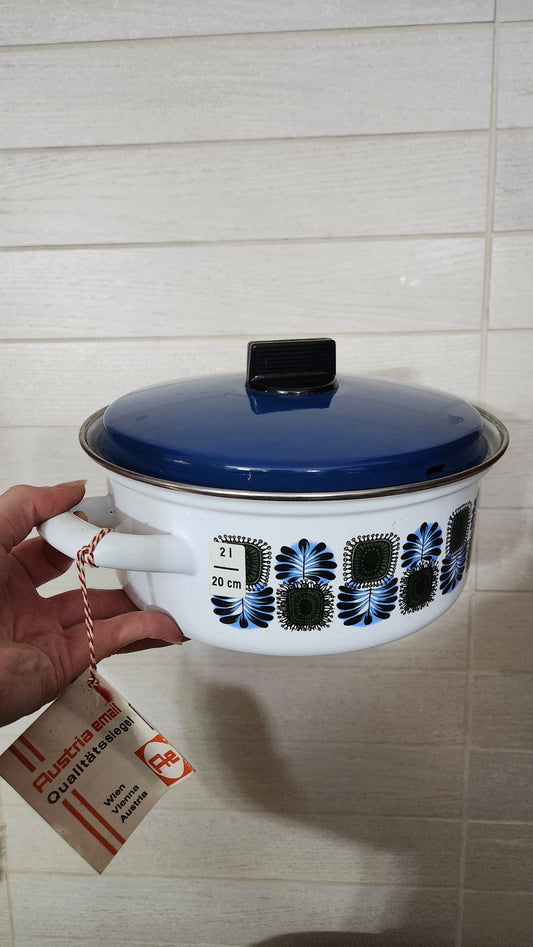 Unused Vintage Austria Email Pots - 2L & 4.5L - Mid-Century Pattern