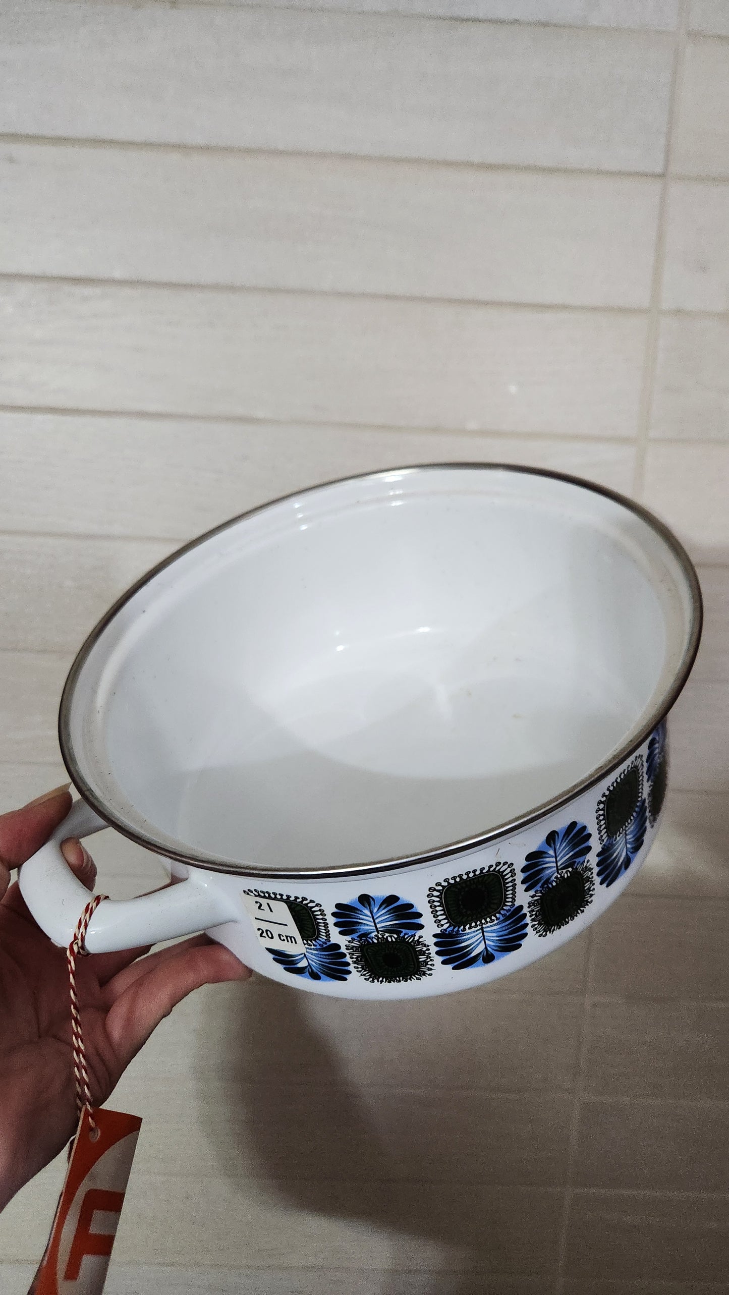 Unused Vintage Austria Email Pots - 2L & 4.5L - Mid-Century Pattern