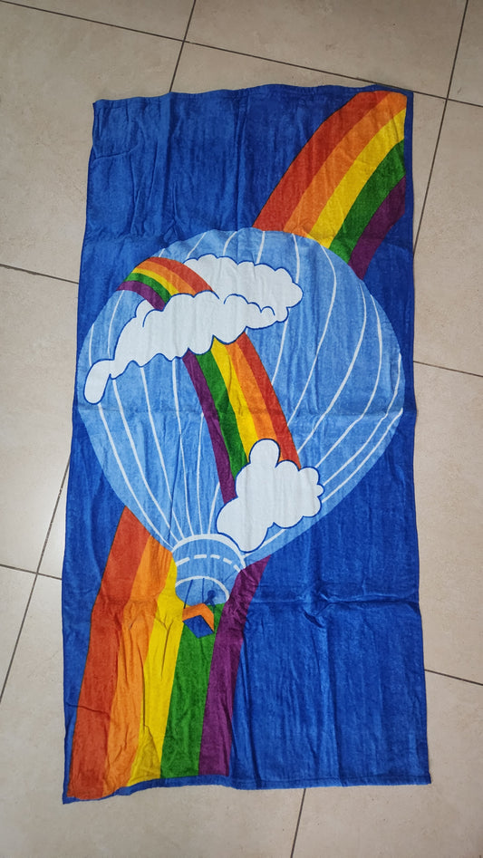 Vintage Rainbow Hot Air Balloon Beach Towel - Retro Art - 75x150cm
