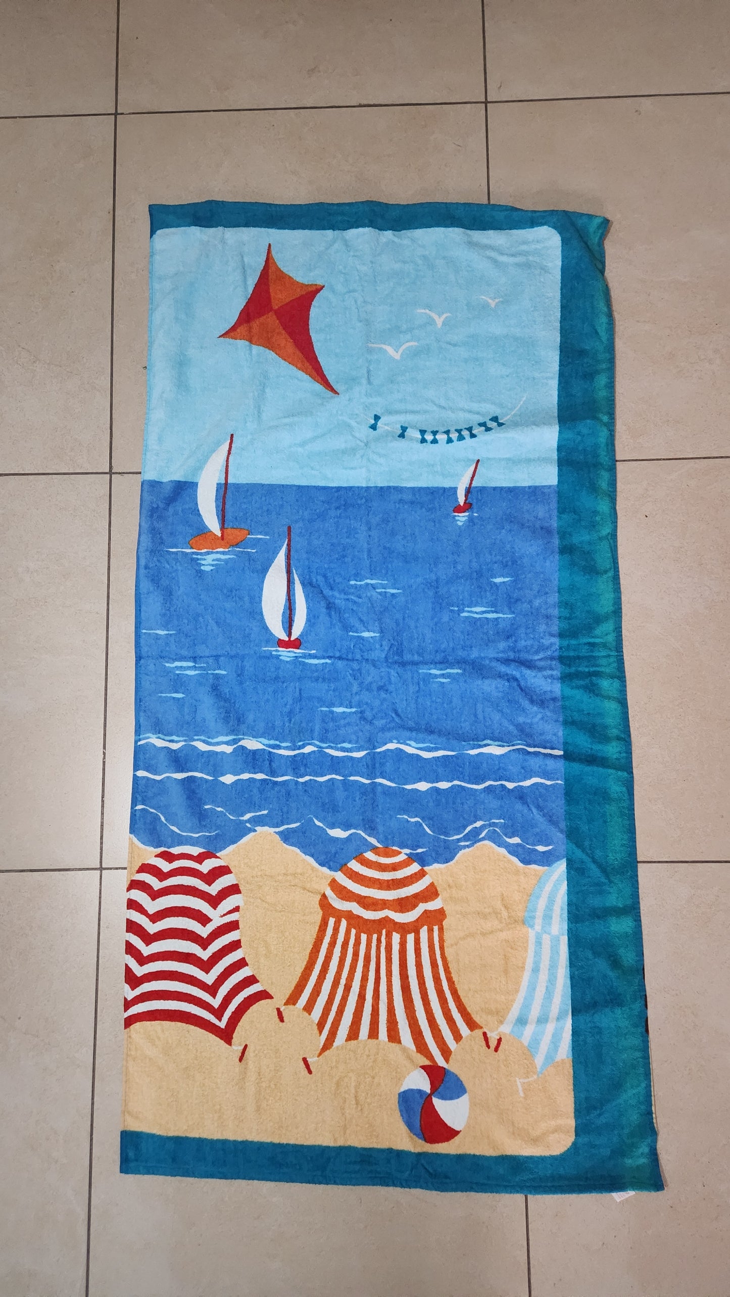 Vintage Nautical Sailboats Beach Towel - Summer Scene - 75x150cm