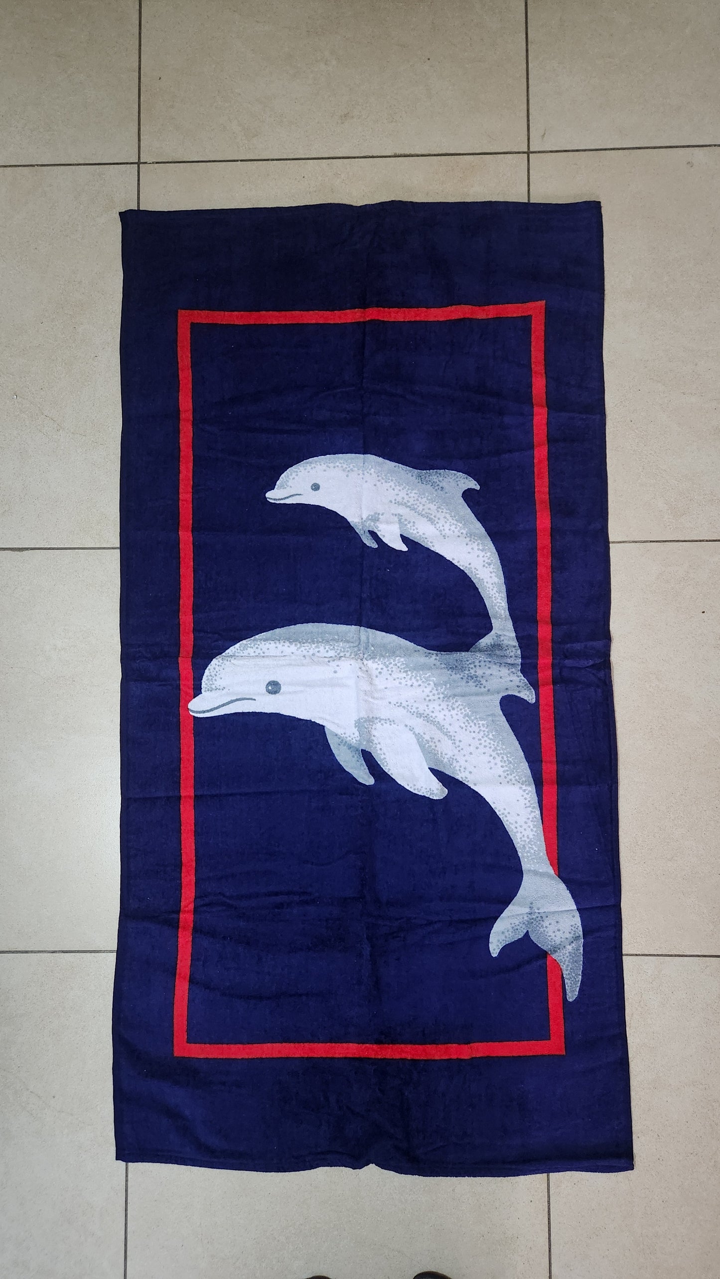Vintage Retro Dolphins Ocean Beach Towel - Navy Blue - 75x150cm