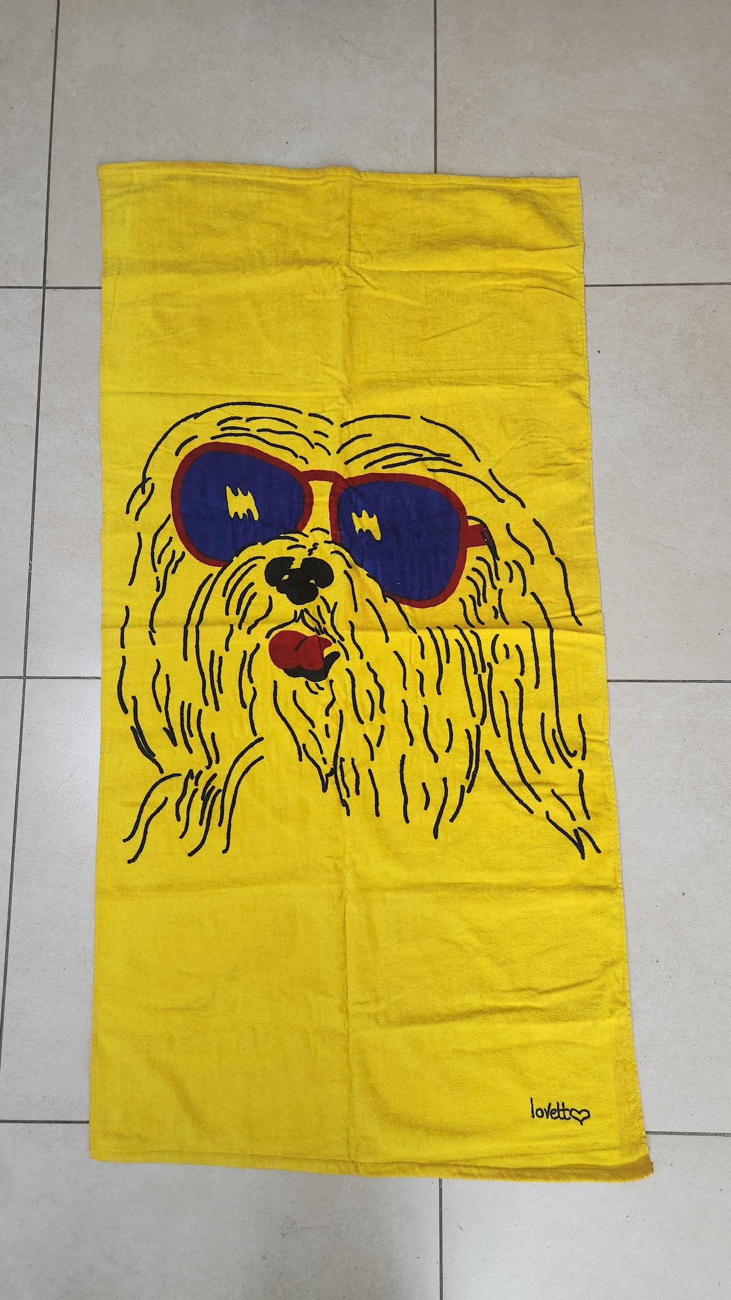 Vintage 80s Lovett Beach Towel - Cool Dog Sunglasses - 75x150cm