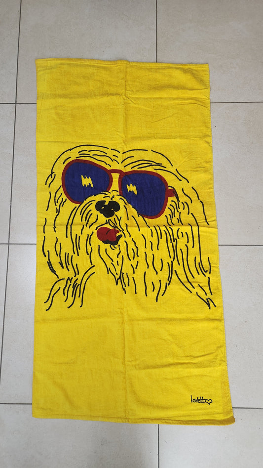 Vintage 80s Lovett Beach Towel - Cool Dog Sunglasses - 75x150cm