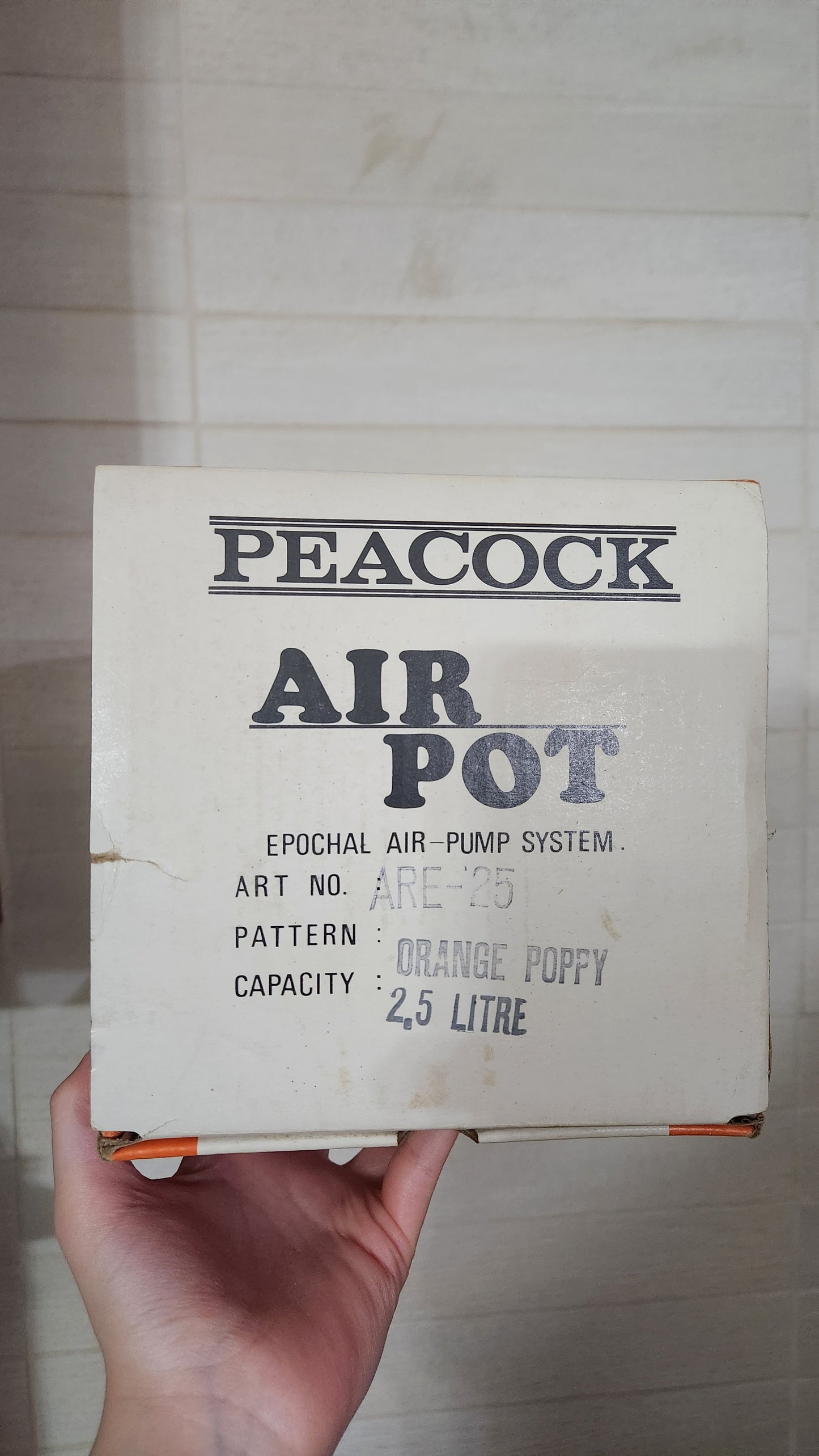 Vintage 2.5L Peacock ARE-25 Air Pot Thermos - "Orange Poppy" Design - Made in Japan