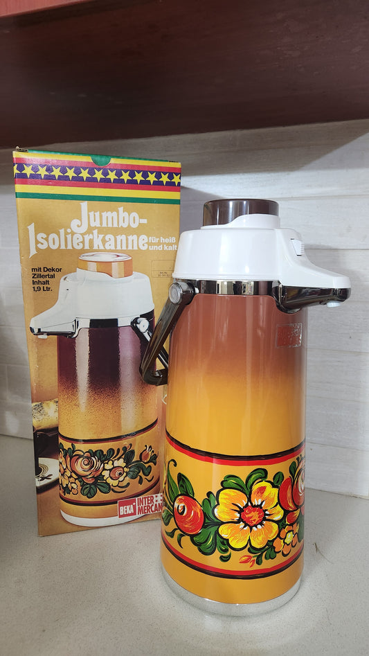 Vintage 1970s Japanese Pump Thermos - Zillertal Decor - 1.9L