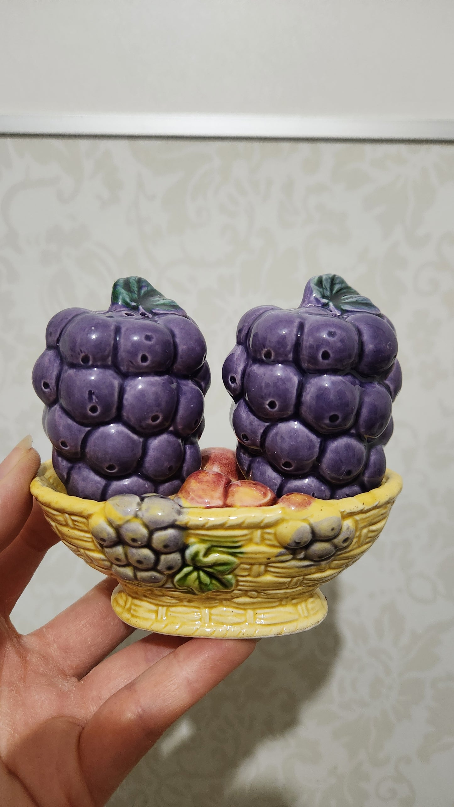 Vintage Japanese Ceramic Grapes Salt & Pepper Shakers