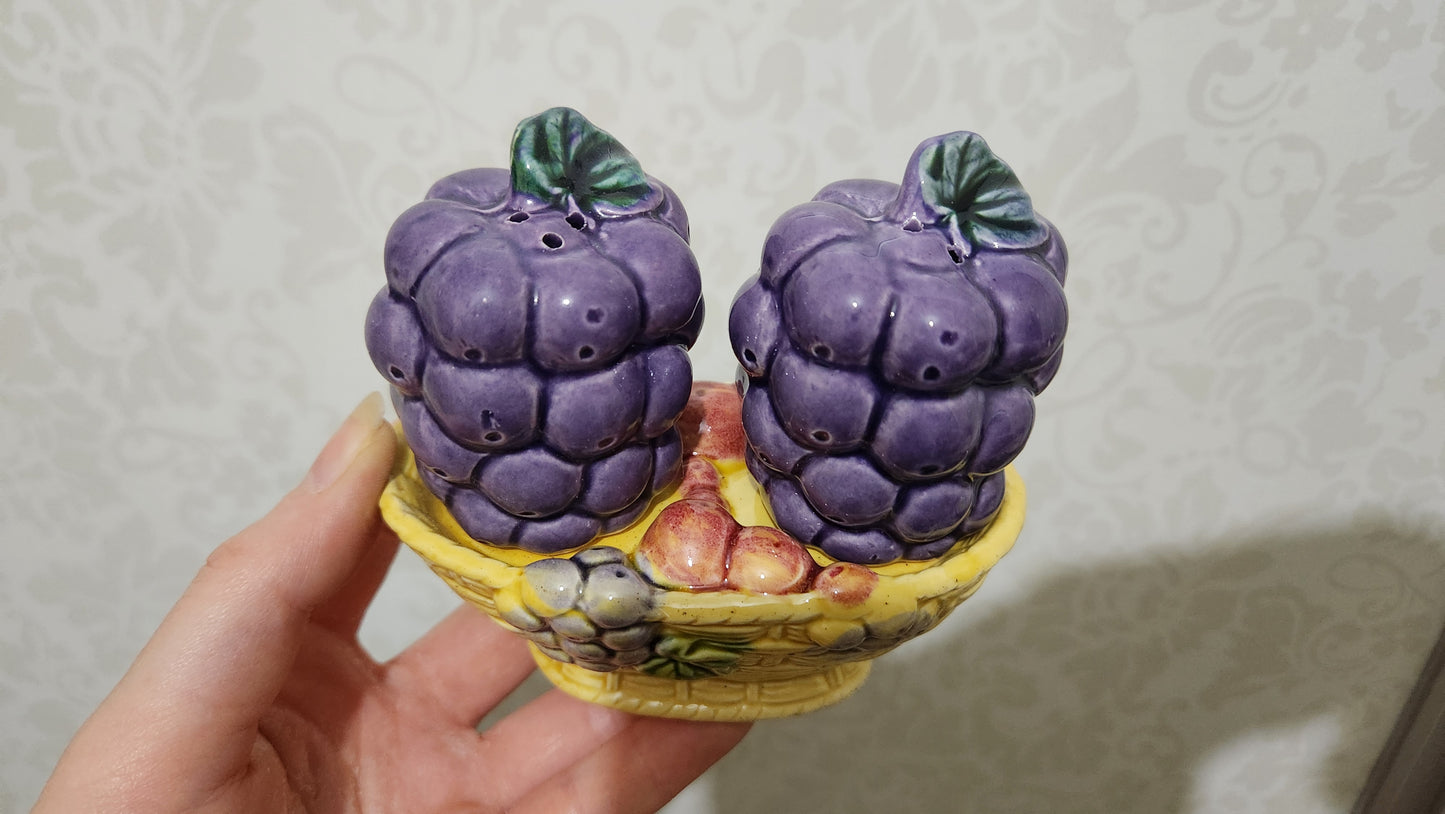 Vintage Japanese Ceramic Grapes Salt & Pepper Shakers
