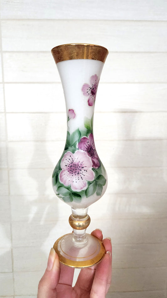 Bohemian Hand-Painted Opaline Glass Bud Vase