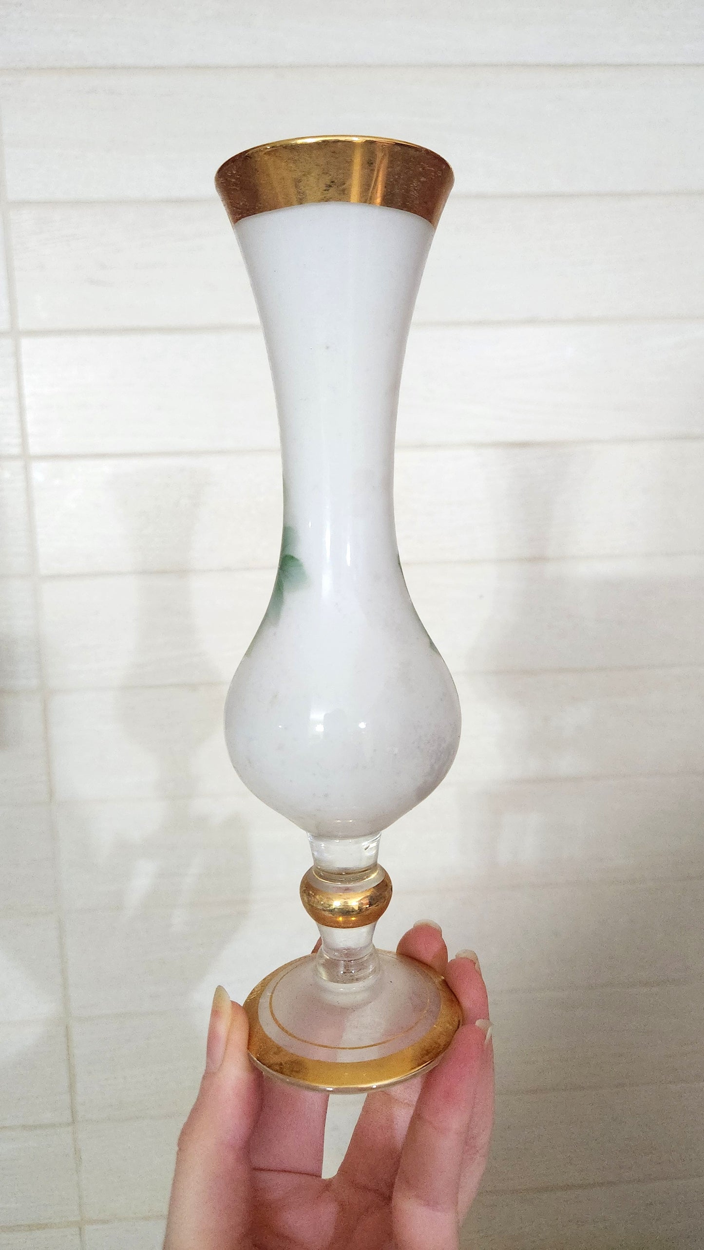 Bohemian Hand-Painted Opaline Glass Bud Vase