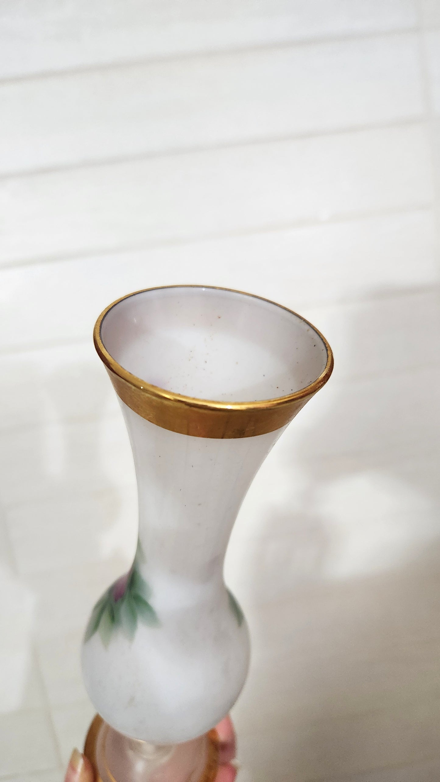 Bohemian Hand-Painted Opaline Glass Bud Vase