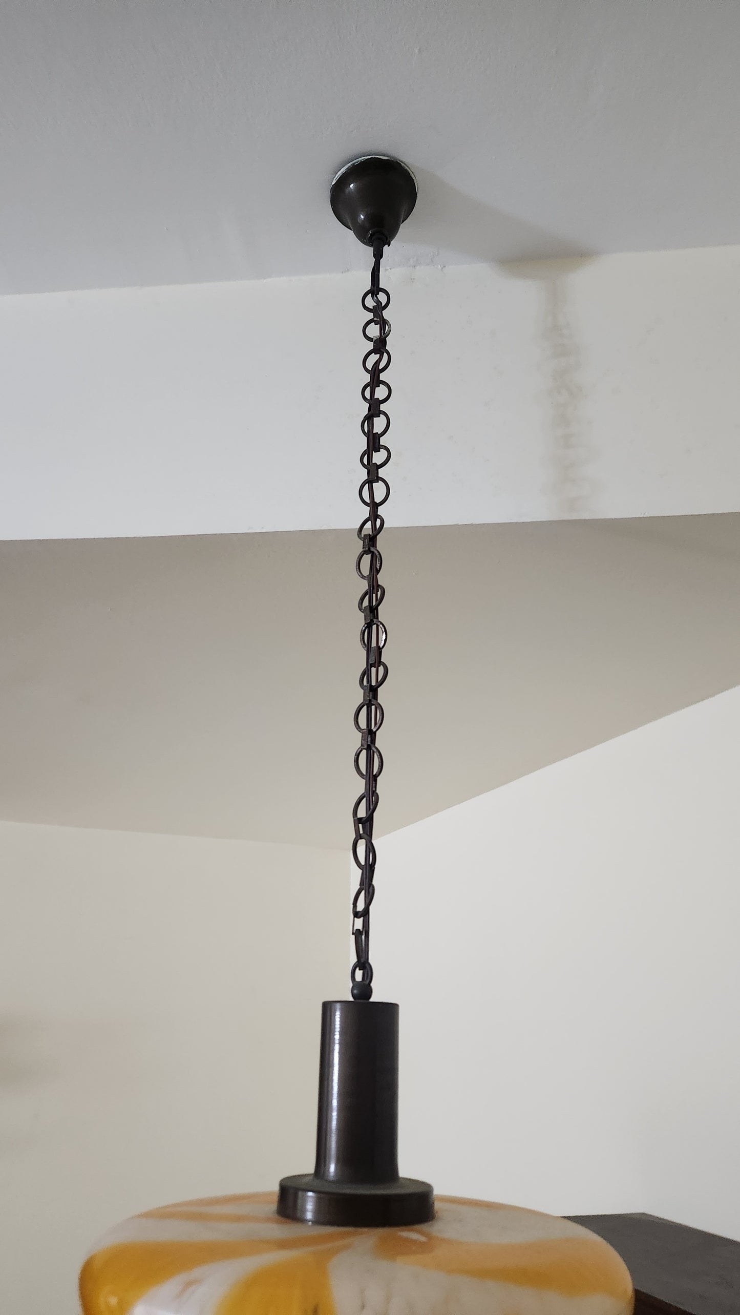 70s Italian Murano Glass Pendant Lamp - Model 4071/3 - Orange Swirl Latticino - 3-Light Fixture