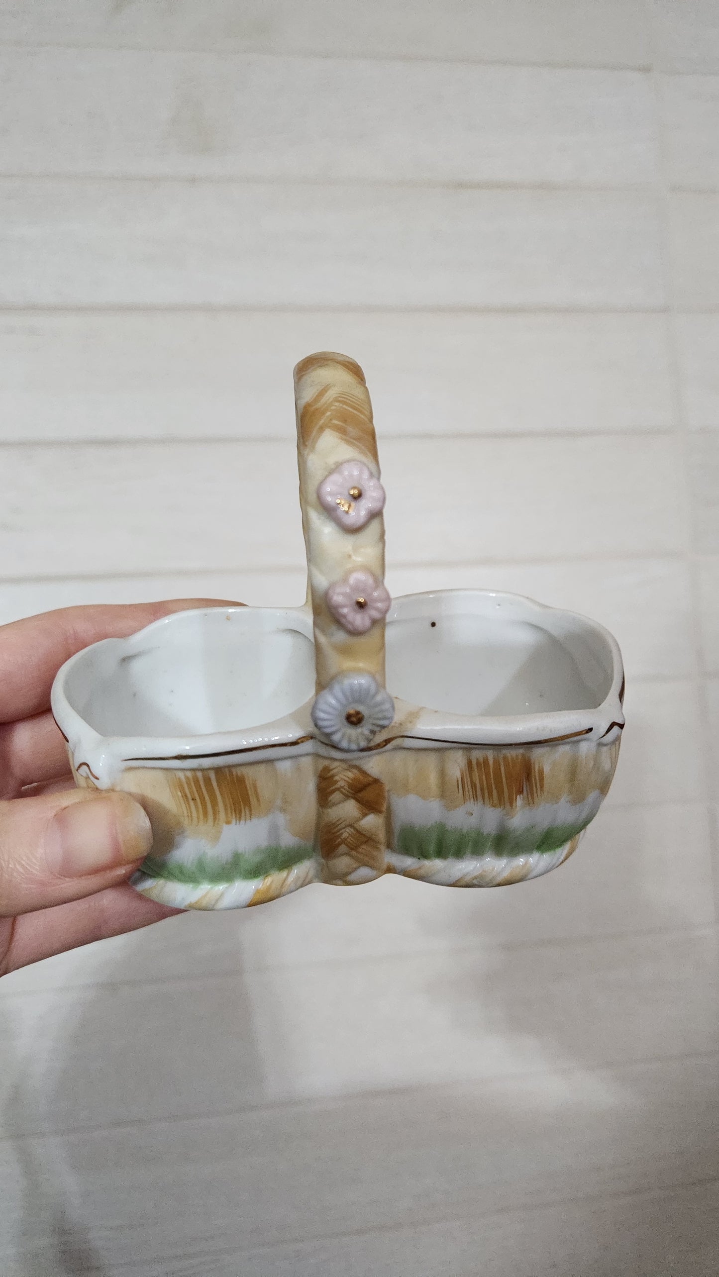 Japan Porcelain Rose Basket Salt & Pepper Shakers Set