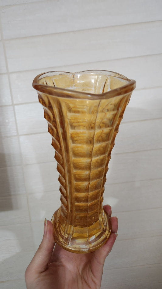 Vintage Marigold Carnival Glass Vase - Iridescent Paneled Pattern