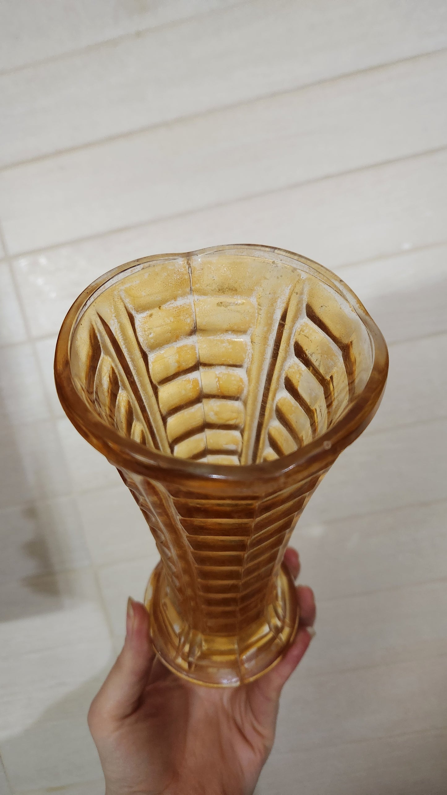 Vintage Marigold Carnival Glass Vase - Iridescent Paneled Pattern