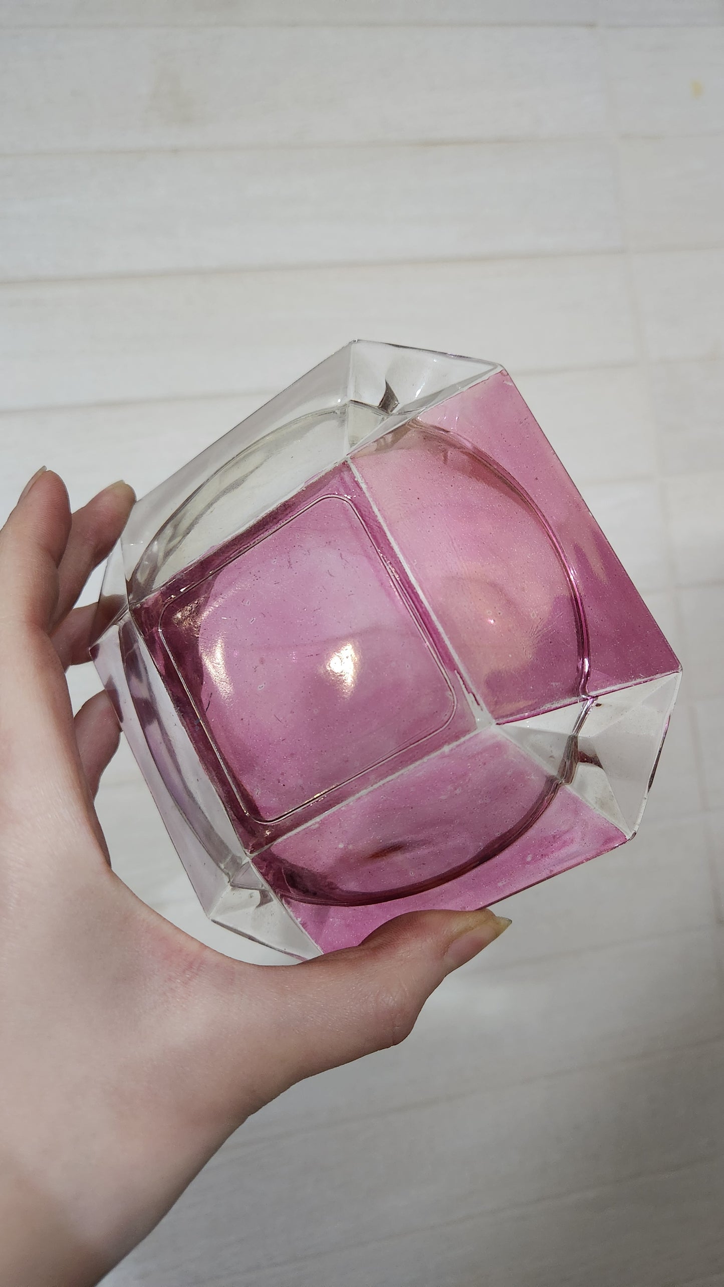 Mid-Century Geometric Amethyst Pink Glass Ashtray/Trinket Dish