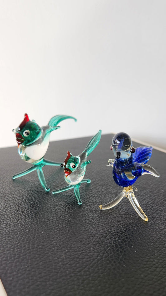 Vintage Murano Glass Birds - Set of 3 Colorful Handblown Figurines