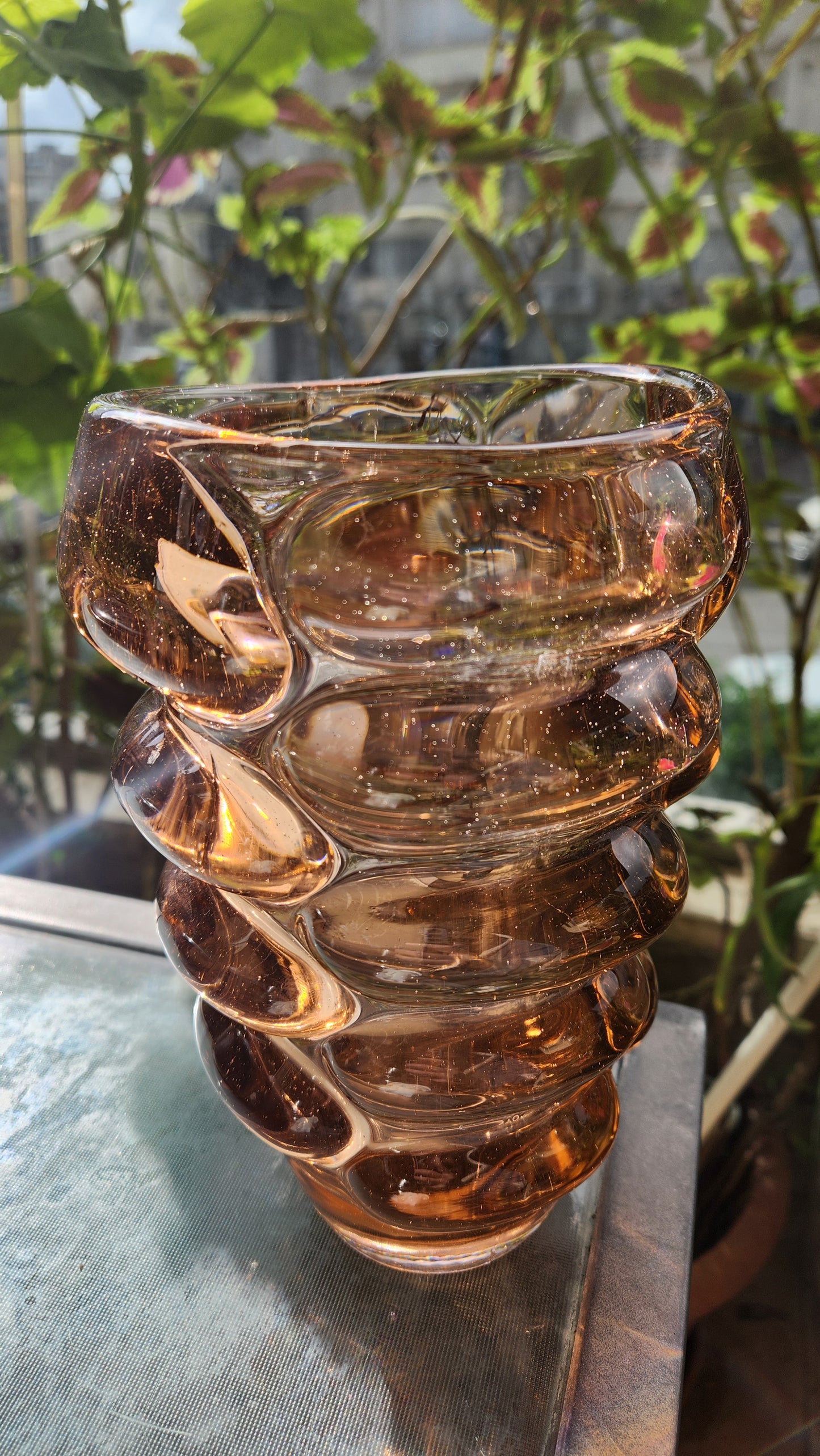 60s Modern "Bubble" Vase - Vladislav Urban for Sklo Union, Czechoslovakia, Pattern 20048, Amber Glass