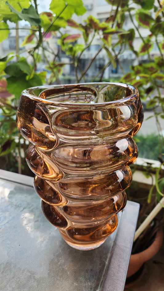 60s Modern "Bubble" Vase - Vladislav Urban for Sklo Union, Czechoslovakia, Pattern 20048, Amber Glass
