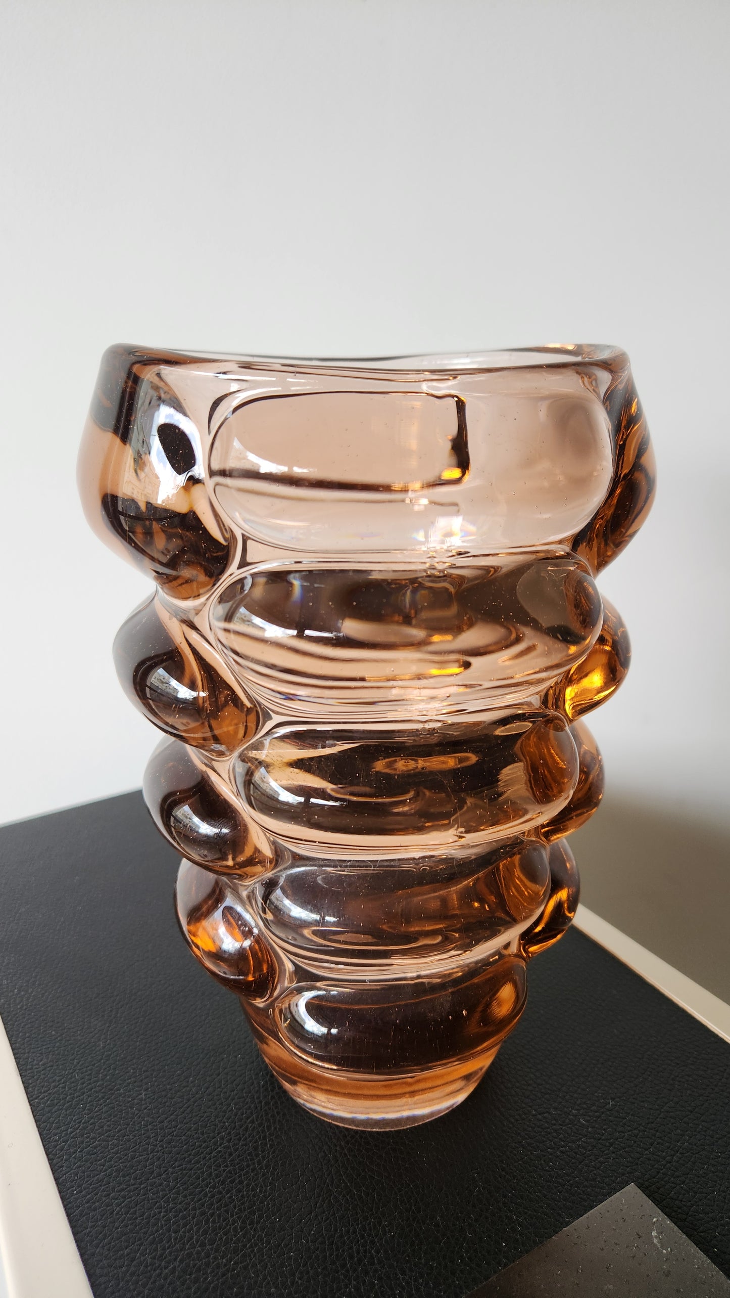 60s Modern "Bubble" Vase - Vladislav Urban for Sklo Union, Czechoslovakia, Pattern 20048, Amber Glass
