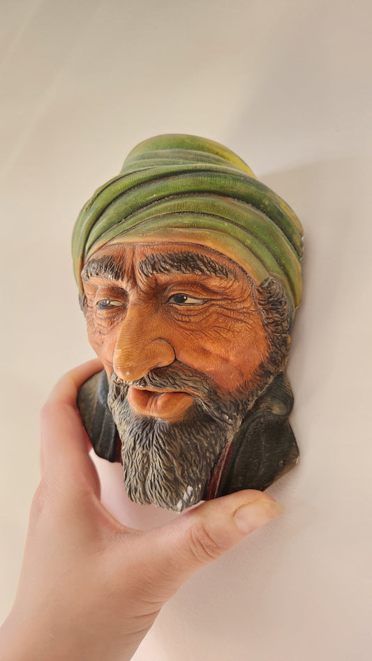 Vintage Bossons England Chalkware Head "The Kurd" (1961) – Hand Painted Wall Mask