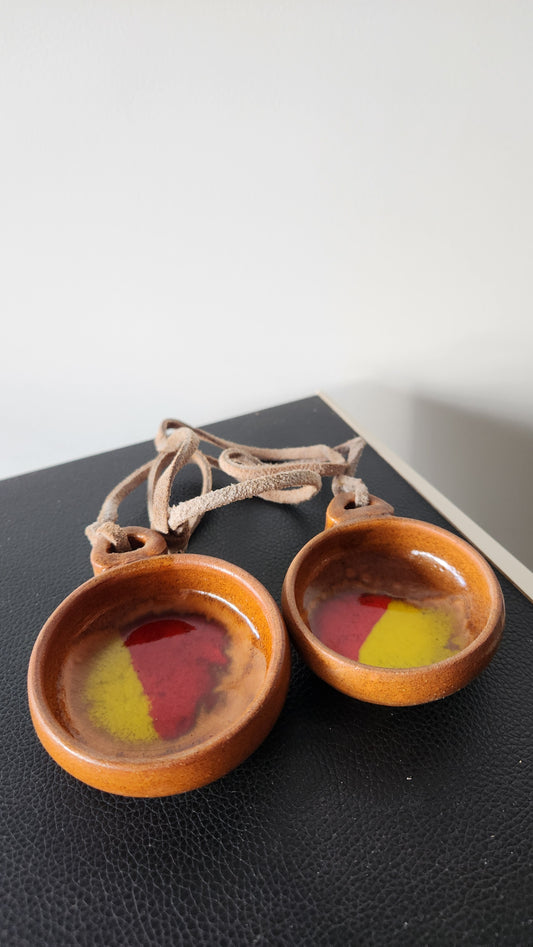 Israeli Ceramic Hanging Salt & Pepper Cellars with Suede Straps