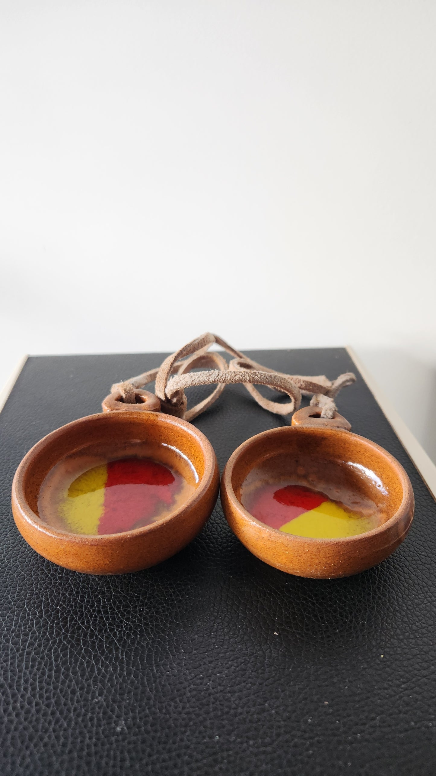 Israeli Ceramic Hanging Salt & Pepper Cellars with Suede Straps