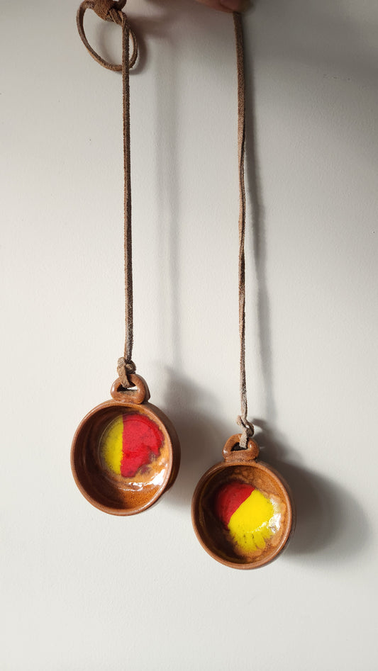 Israeli Ceramic Hanging Salt & Pepper Cellars with Suede Straps