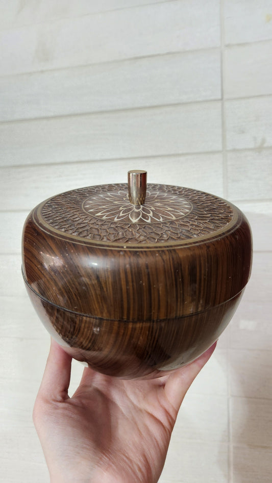 Vintage Japanese Lacquerware Decorative Bowl with Floral Lid