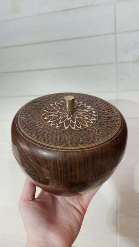 Vintage Japanese Lacquerware Decorative Bowl with Floral Lid