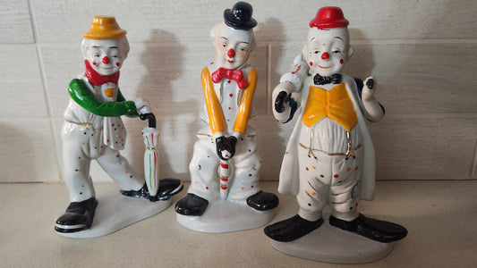 Set of 3 hand Painted porcelain clown figurines