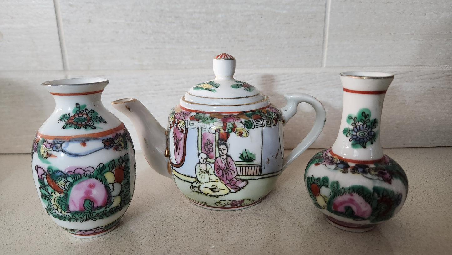 Vintage Chinese Famille Rose Porcelain Miniature Tea Set