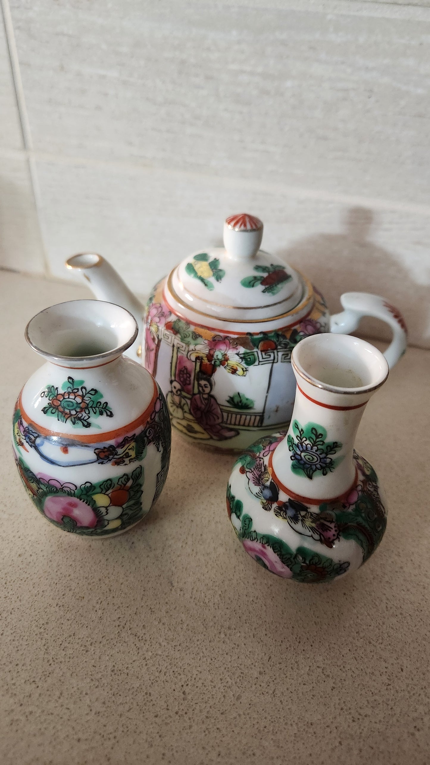 Vintage Chinese Famille Rose Porcelain Miniature Tea Set