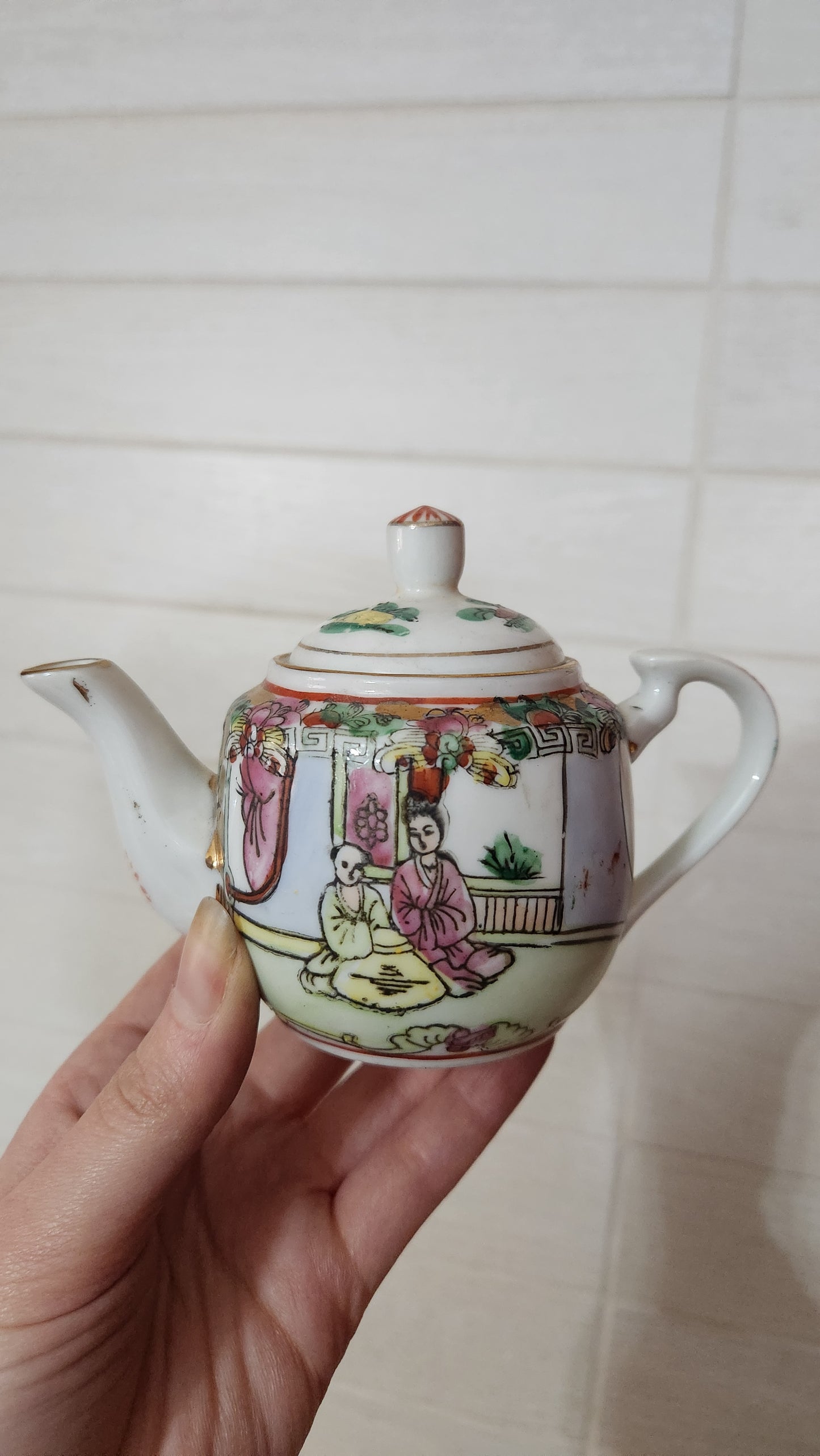 Vintage Chinese Famille Rose Porcelain Miniature Tea Set
