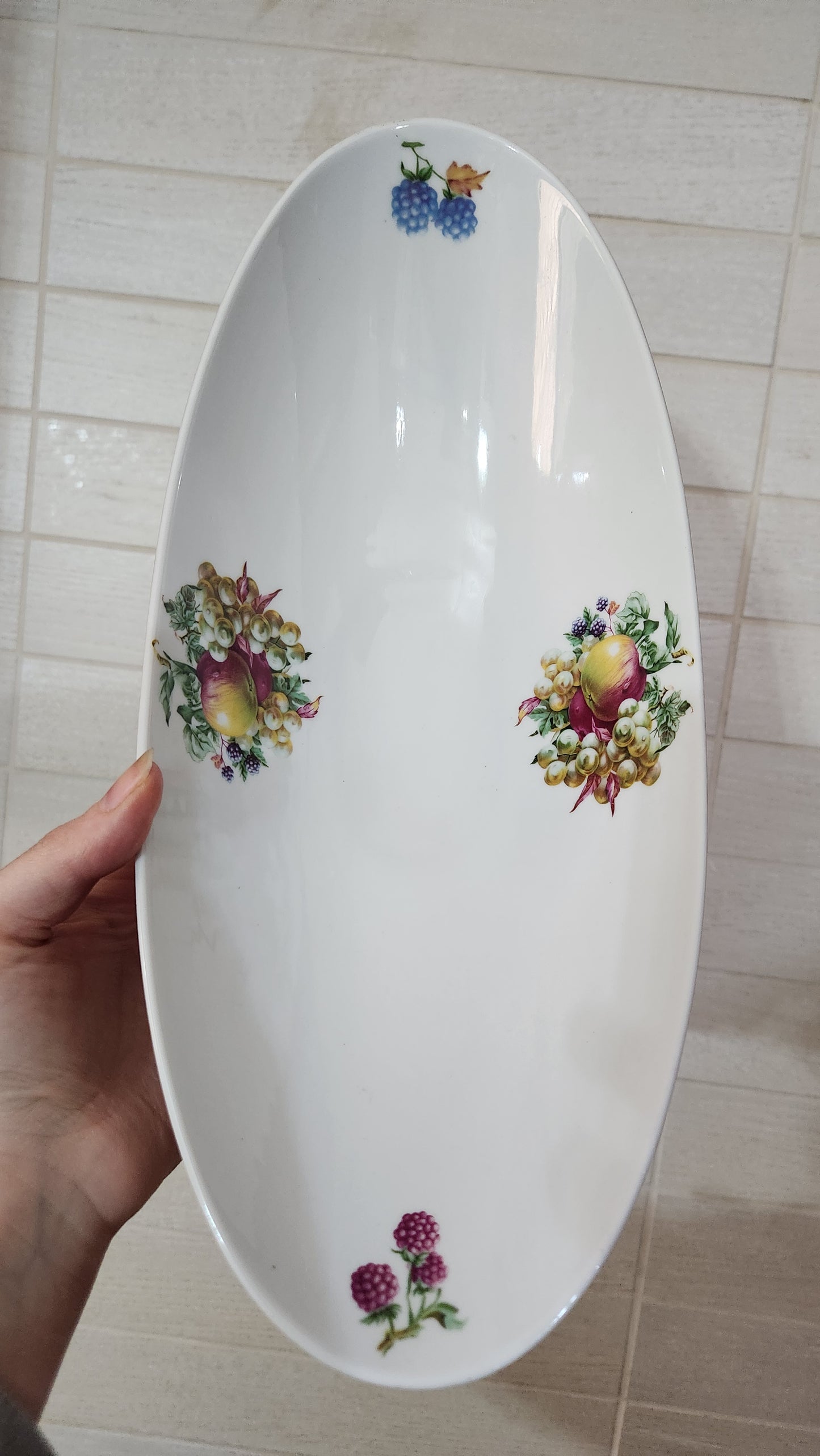 Vintage Naaman Fine Porcelain Fruit Bowl - Oval Boat Shape