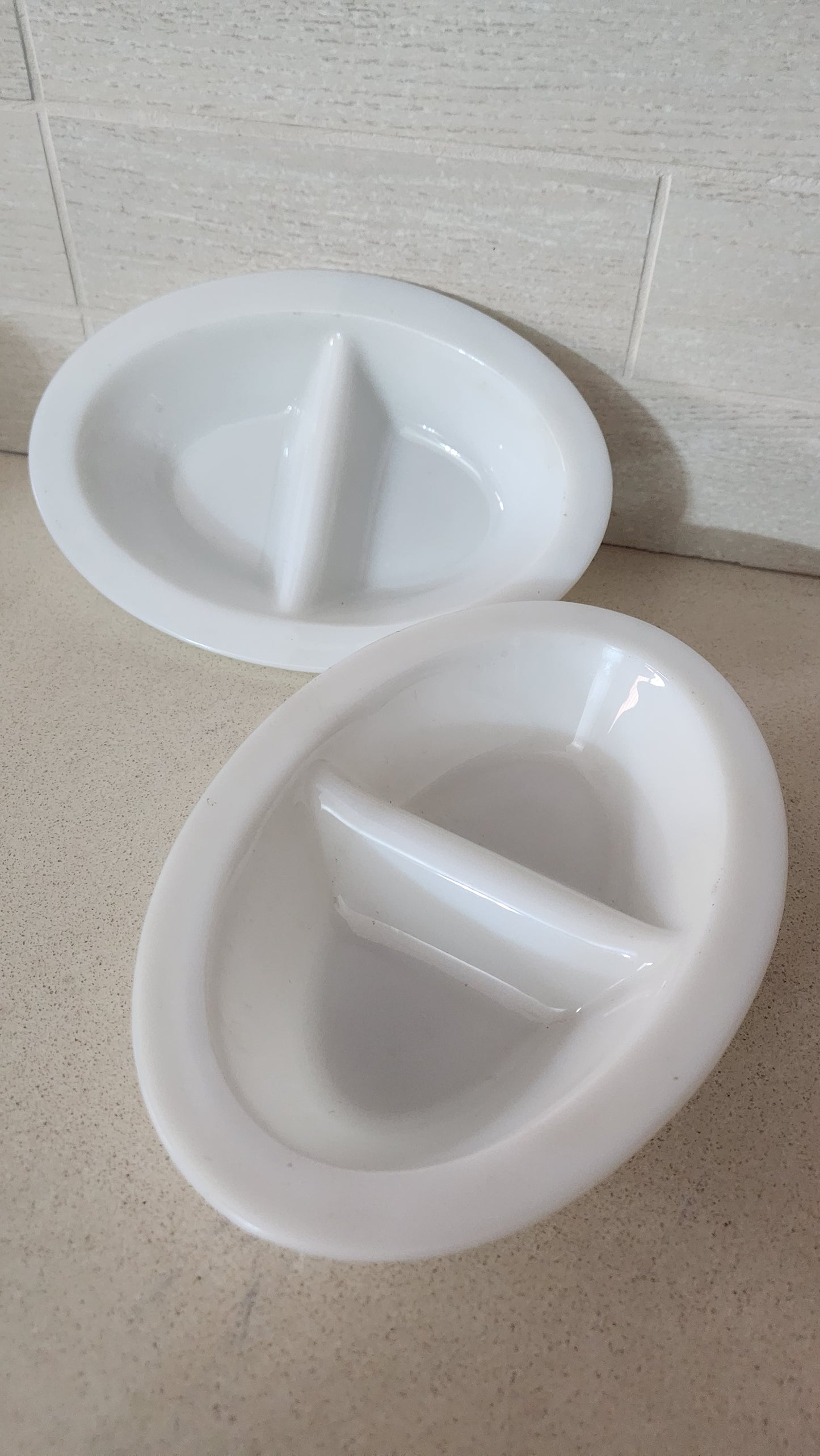 2 Vintage JAJ Pyrex White Opal Glass Divided Serving Dish