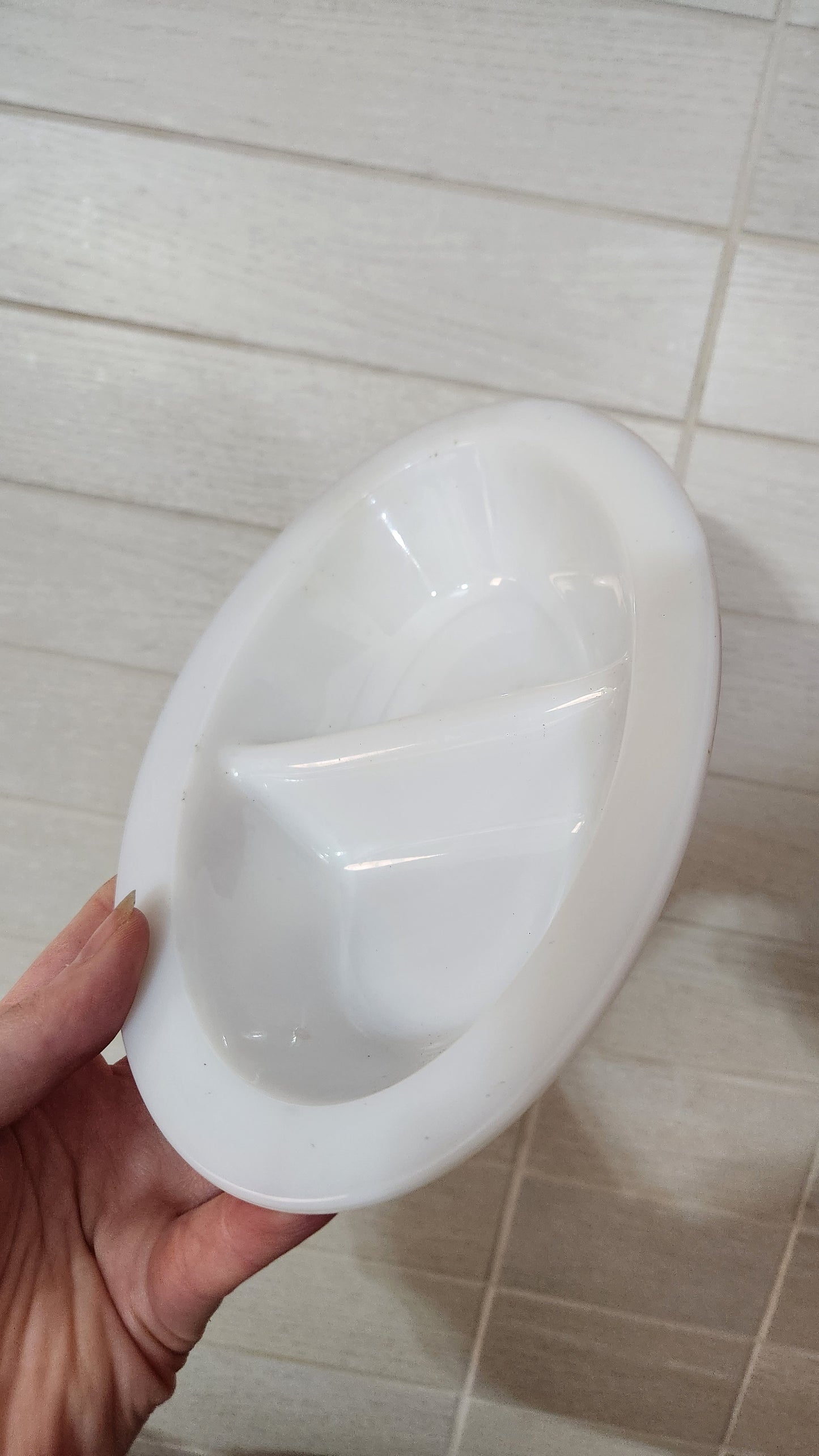 2 Vintage JAJ Pyrex White Opal Glass Divided Serving Dish